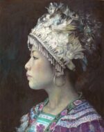Shen Ming Cun Regal Repose Miao Tribe ornate portrait painting for sale