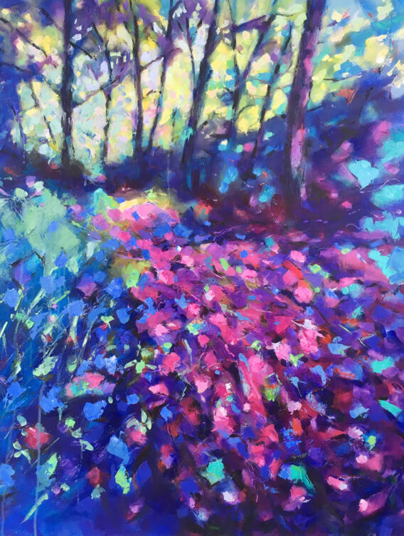David Brett Into The Woods purple blue landscape art