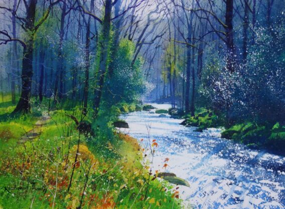 Richard Thorn Hazy River woodland stream painting