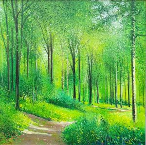Spring Greens John Connolly colourful trees painting