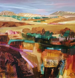 Blazing Celia Wilkinson buy fiery landscape painting original framed large-scale abstract landscape painting with red orange yellow colours