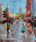 Richard Knight Whitehall Crossing london theatre art colourful London figurative cityscape painting in white frame in modern style
