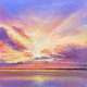 John Connolly Sunset Pink painting colourful small white framed sunset painting with pink purple lilac orange colours in modern abstract art style