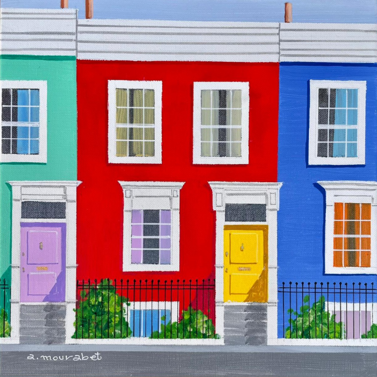Ali Mourabet Houses of London II colourful art colourful original painting artwork of row of London houses in modern contemporary art style