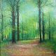 John Connolly Solitary Moments Green Forest Path Painting abstracted splatter style painting with green trees in Spring woodland in modern art style