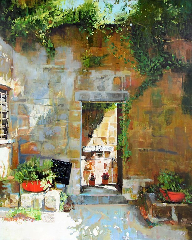 Sunny Courtyard Mark Sofilas Impressionist oil painting