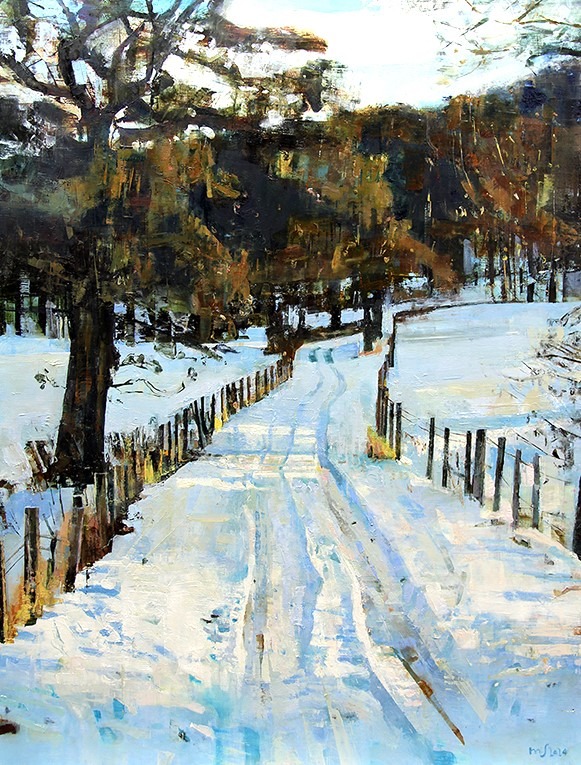Winter walk snowy impressionist winter painting by mark sofilas